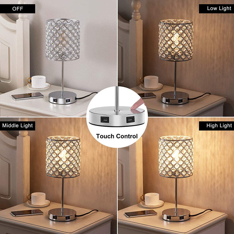 USB Rechargeable Crystal Desk Lamp Touch Dimming BedsideLights Bedroom LED Night Light with Light Source