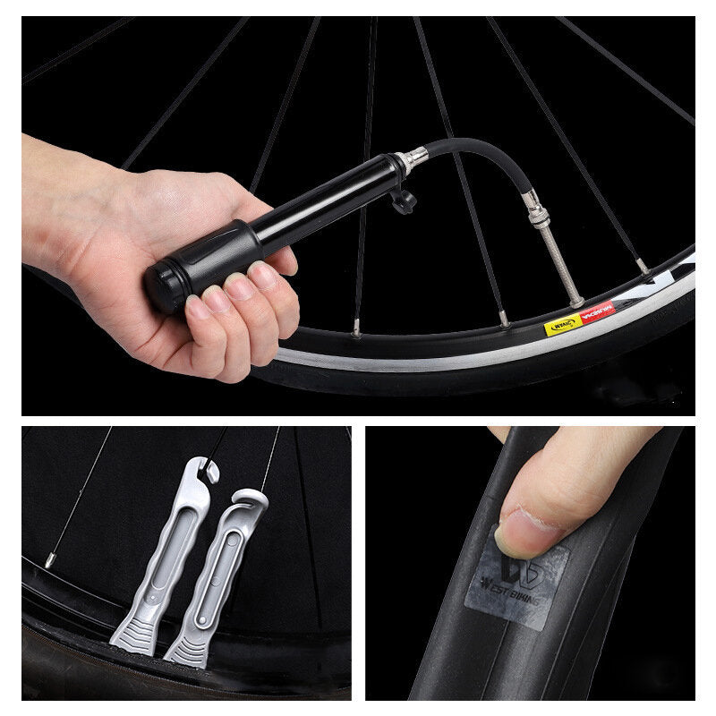 Bicycle Tire Repair Tools Kit Riding Equipment with Cycling Schrader/Presta Tyre Pump Patch Lever Needle