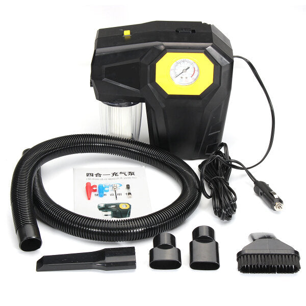 150psi 4 in 1 Tire Inflator Air Pump W/ LED Light Auto Air Compressor With Vacuum Cleaner