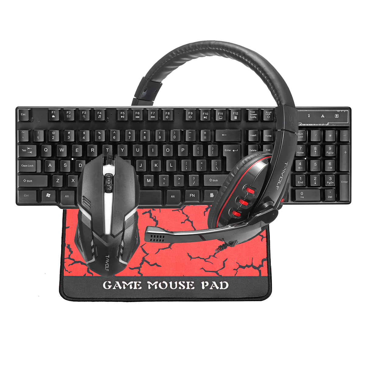 4Pcs Gaming Devices Set 104 Keys LED Backlit Gaming Keyboard 1200DPI Mouse 3.5mm Wired 50mm Driver Headset Anti-slip Mouse Pad Combo