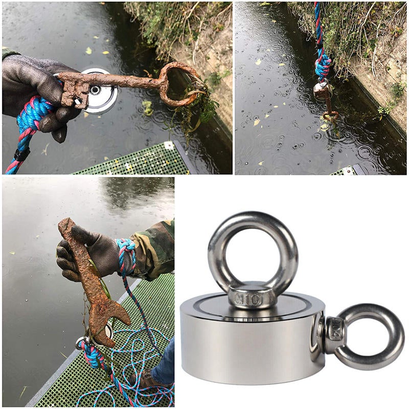Double Side 94mm 600KG Neodymium Recovery Magnet With 10m Rope Salvage Tool Strong Recovery Fishing Kits