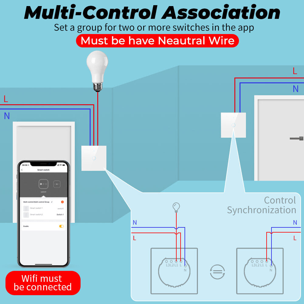 WiFi Light Switch 220V RF433 Remote Control No Neutrual Wire And Have Neutural Wire 2 Way Control Timer Works With Alexa Google Home