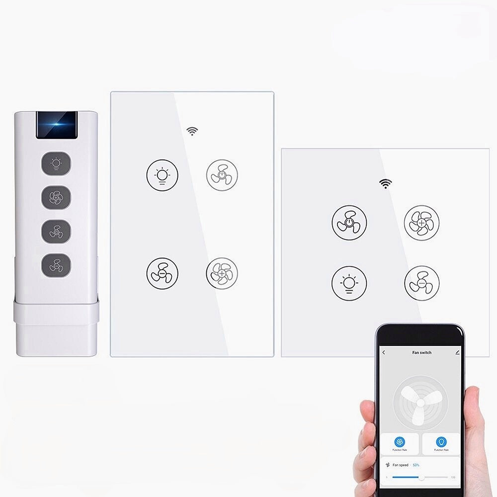 WiFi RF Smart Ceiling Fan Light Switch 2/3 Way Control Smart Life/Tuya APP RF Remote Speed Control Work with Alexa Google Home