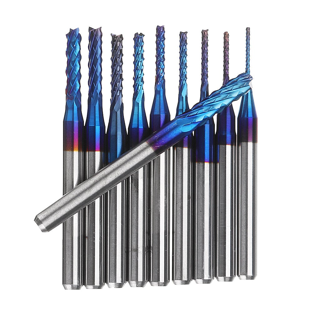 10pcs 0.8-3.175mm Blue NACO Coated PCB Bits Carbide Engraving Milling Cutter For CNC Tool Rotary Burrs