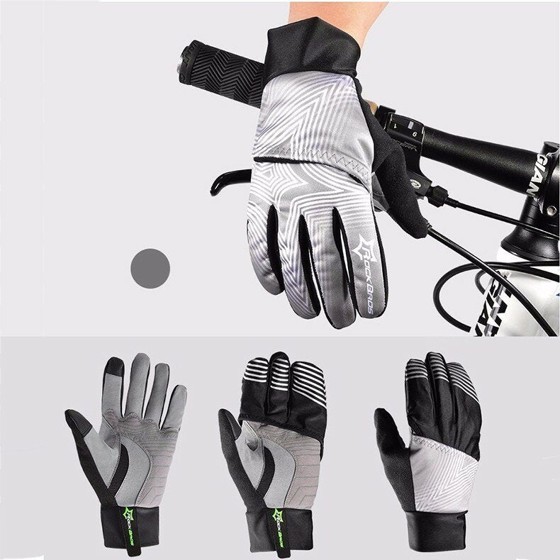 Winter Waterproof Full Finger Touch Scree Cycling Gloves with Rain Cover Stripe Style