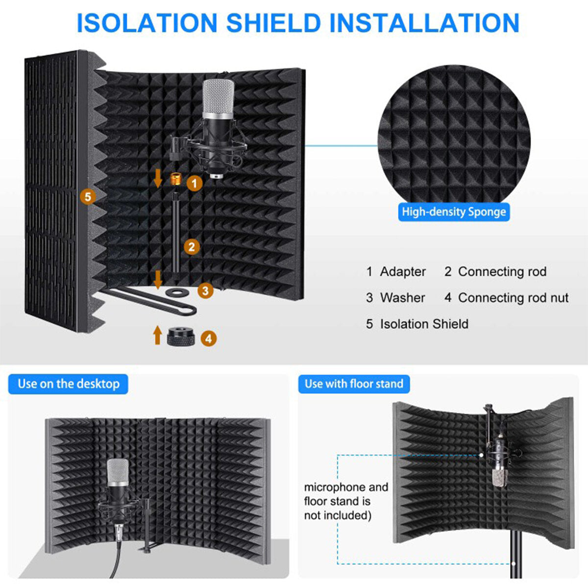 Foldable Microphone Acoustic Isolation Shield Foams Studio Panel for Recording Live Broadcast Accessories