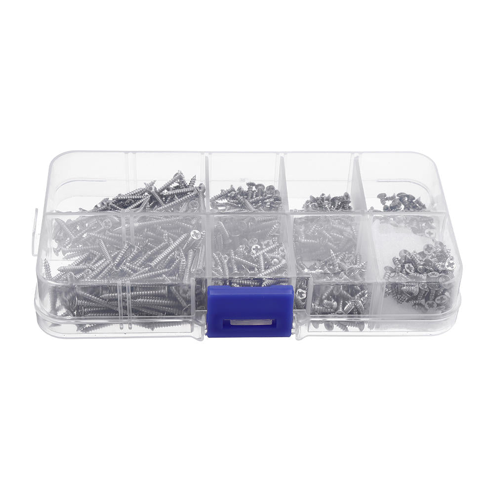 800pcs M2 Phillips Screw Flat Head Nickel-Plated Carbon Steel Self-Tapping Woodworking Screws Assortment Kit