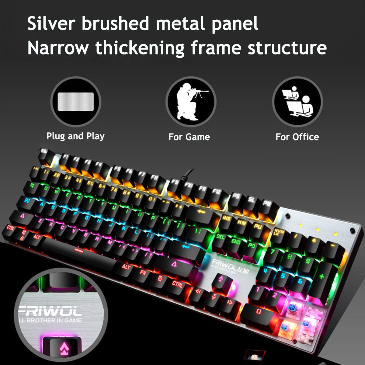 Wired Mechanical Keyboard 104 Keys RGB Backlight Blue Switch Waterproofd USB Gaming Keyboard for Laptop Desktop PC