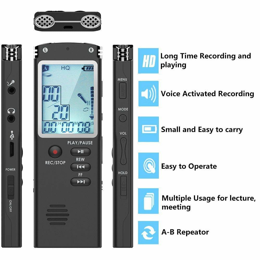 Voice Recorder USB Professional 96 Hours Dictaphone Digital Audio With WAV MP3 Player