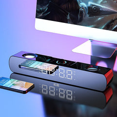 Bluetooth 5.0 Speaker Stereo Subwoofer Bass Four-Units Noise Reduction FM Radio TF Card AUX-In Alarm Clock 1500mAh LED Mirror Display Soundbar