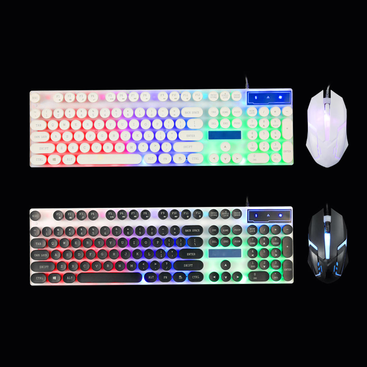 104 Keys Circular KeyCap Backlit Gaming Keyboard and Mouse Combo