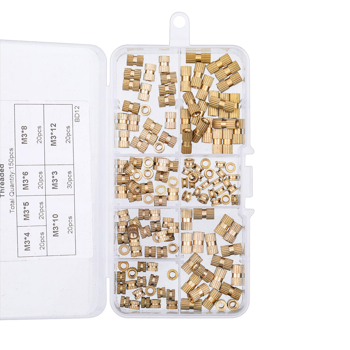 M3BN5 150Pcs M3 Knurled Brass Threaded Insert Nut Female Thread Embedment Nuts Assortment