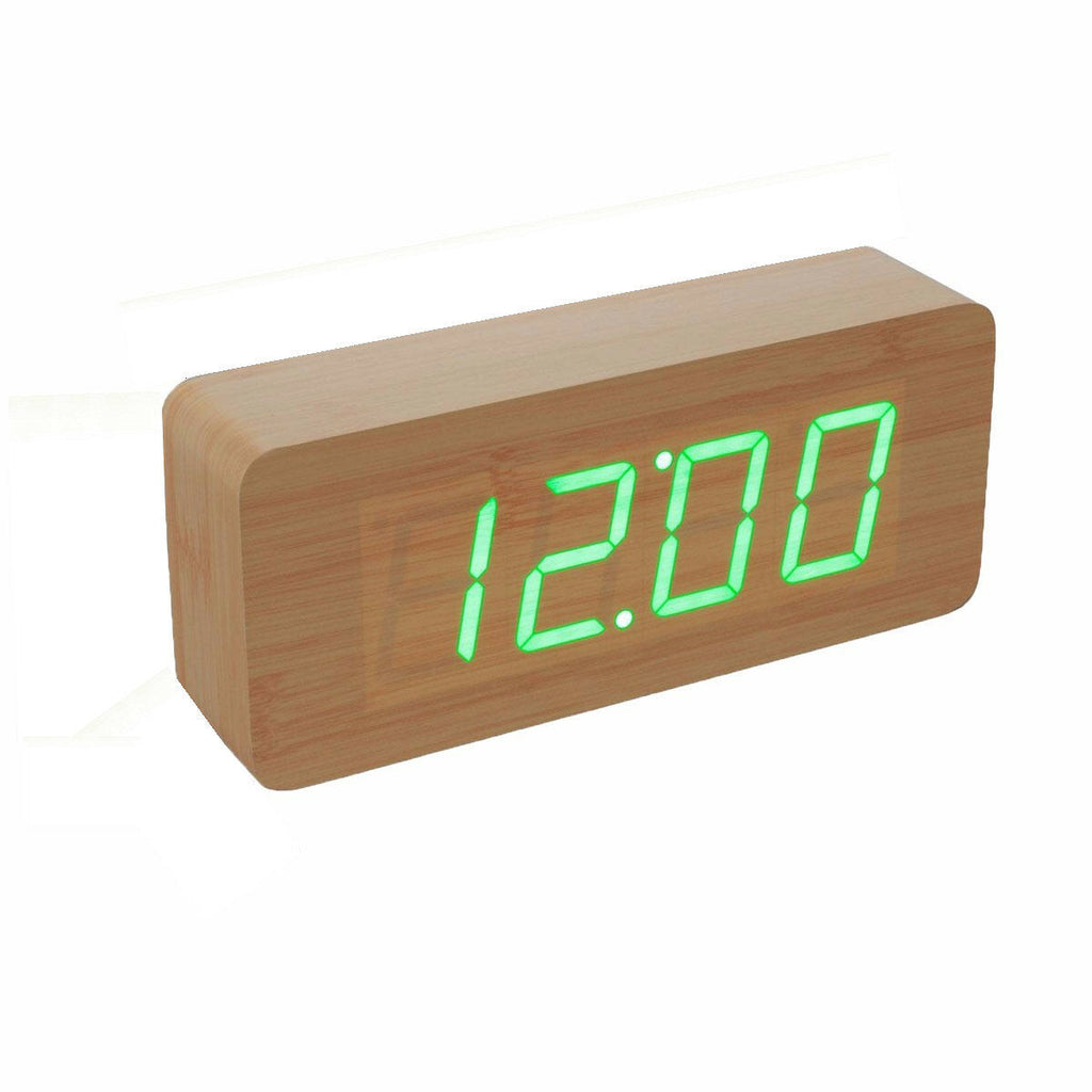 Multifunctional Wooden Digital Clock Two Modes Default Display Time Built-in Battery Voice Control Switch on/off