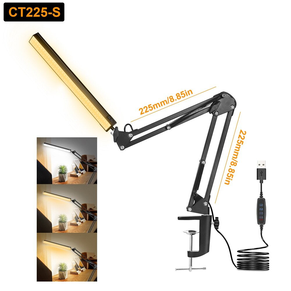 10W LED Desk Lamp Reading Table Lamps 3 Color Modes 10 Brightness Level Eye Caring Lights Dimmable Home Office Light