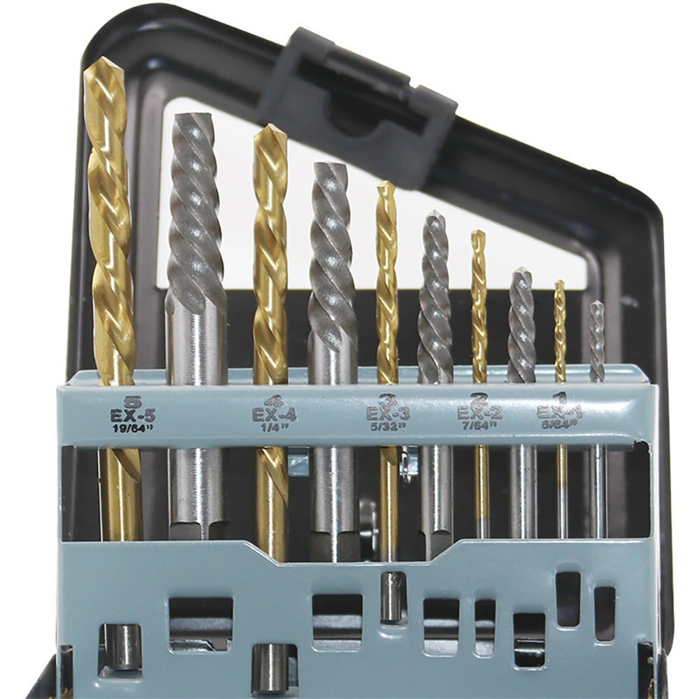 10Pcs HSS EX1-EX5 Damaged Screw Extractor Set and 5/64-19/64 Inch Left Hand Drill Bit Set Easily Remove Stripped or Damaged Screws