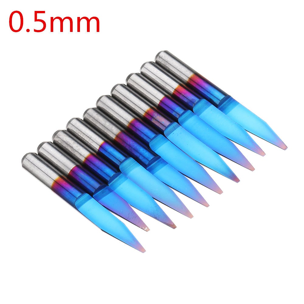 10pcs 0.1-0.7mm 20 Degree Engraving Bit Blue Nano Coated Carbide Flat Bottom PCB Engraving Bit CNC Router Tool