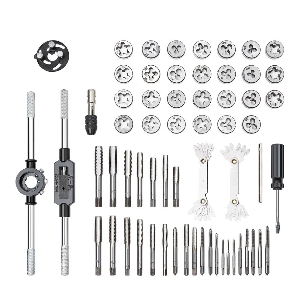 60pcs Metric and Imperial Thread Tap Die Set with Case Screw Wrench Kit Hand Tapping Tools