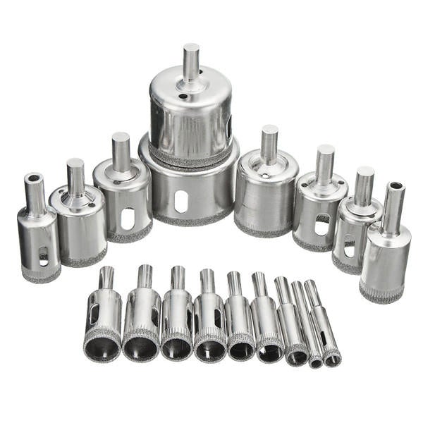 15Pcs 6-50mm Diamond Hole Saw Drill Bit Set 100 Grits Tile Ceramic Glass Marble Bits