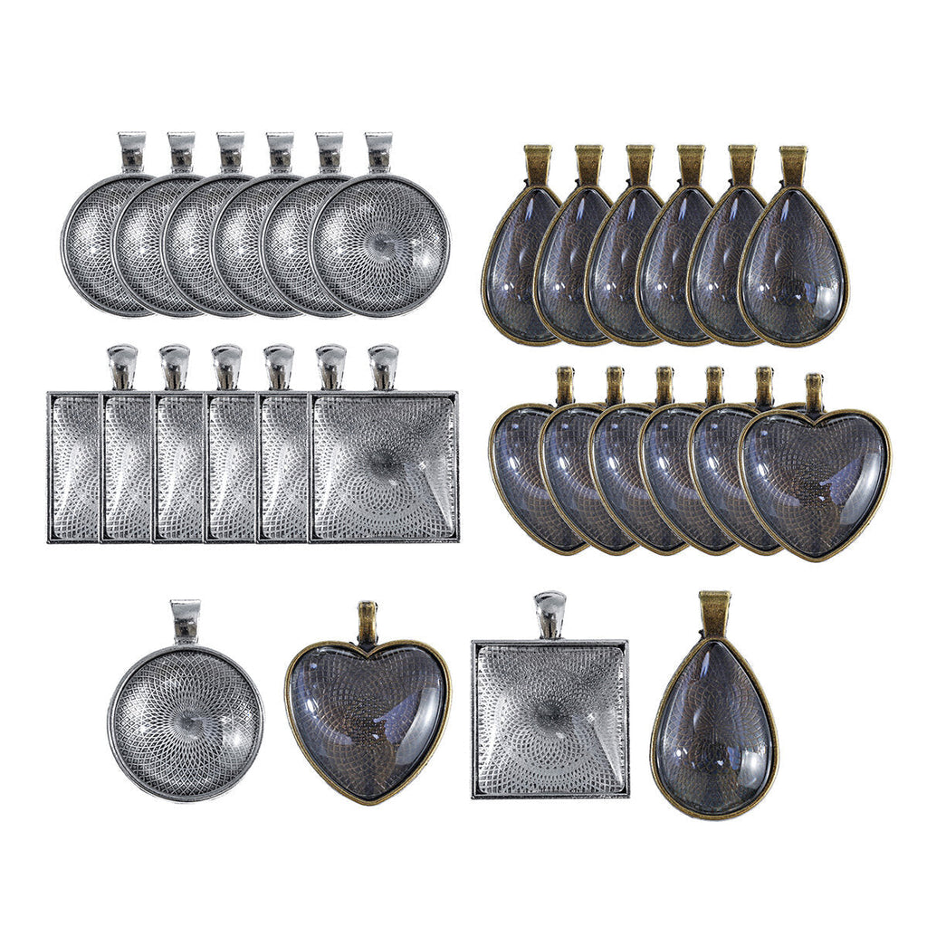 48pcs Time Gem Photo Pendant Pendant 25mm Alloy Bottom Round Water Drop Square