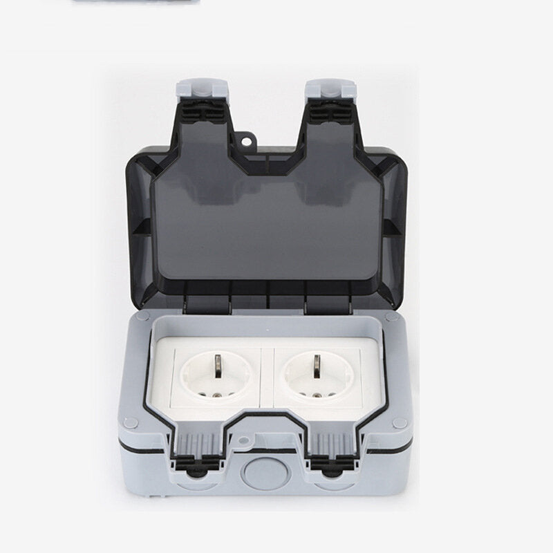 Waterproof Wall-mounted Power Socket Dust-proof 16A Double EU Standard Electrical Outlet for Bathroom Gardening