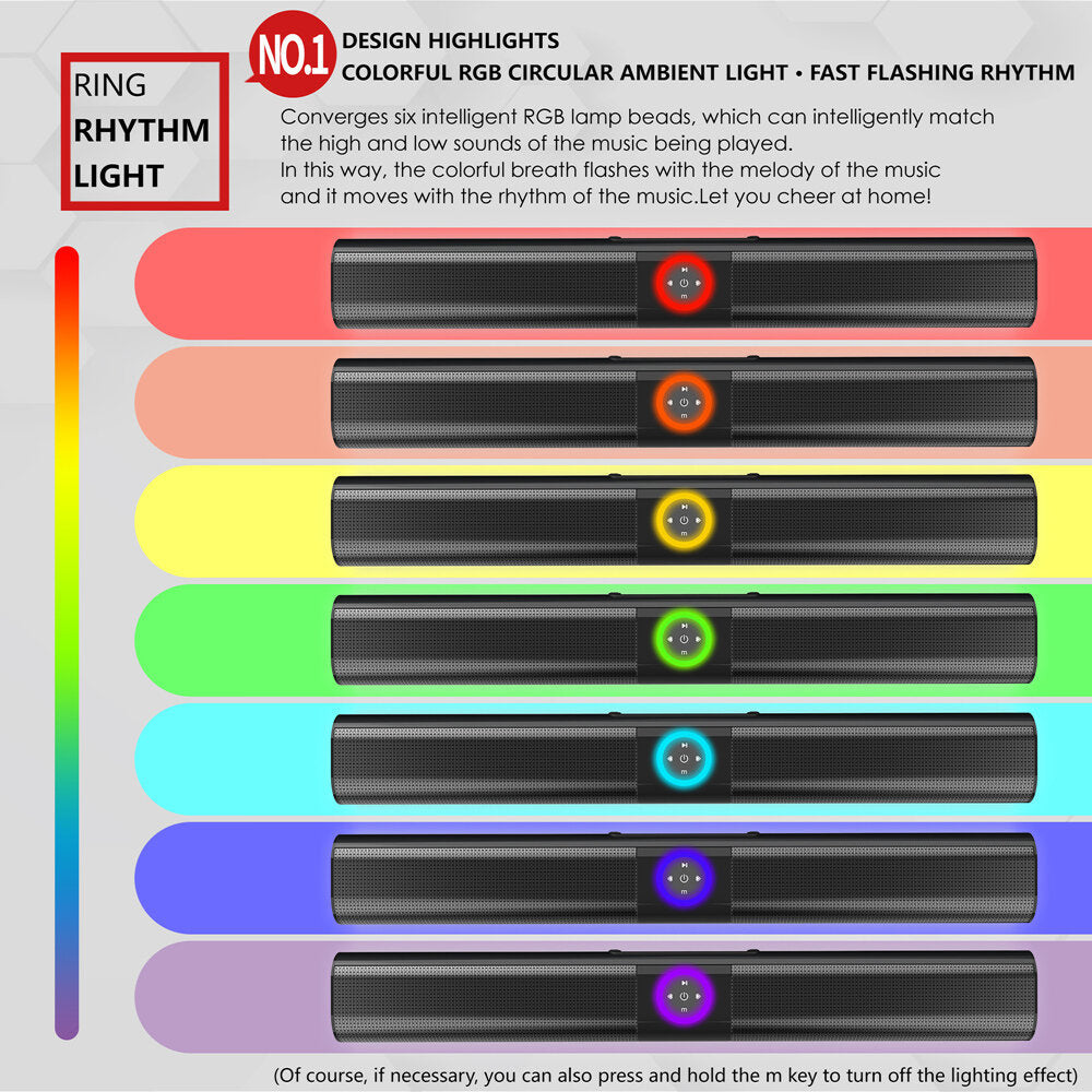 Wireless Bluetooth 5.0 Speaker Sound Bar Subwoofer Stereo LED Flashlight RGB Speaker Home Theater Surround Soundbar with Remote Control
