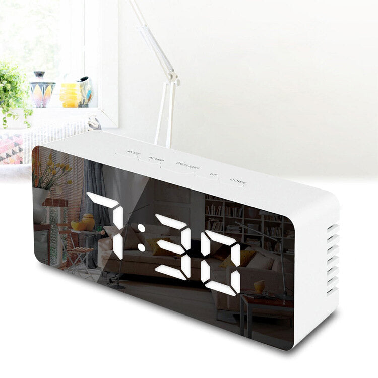 Creative Mirror Alarm Clock LED Digital Display Multifunctional Battery Plug-in Dual-use Clock