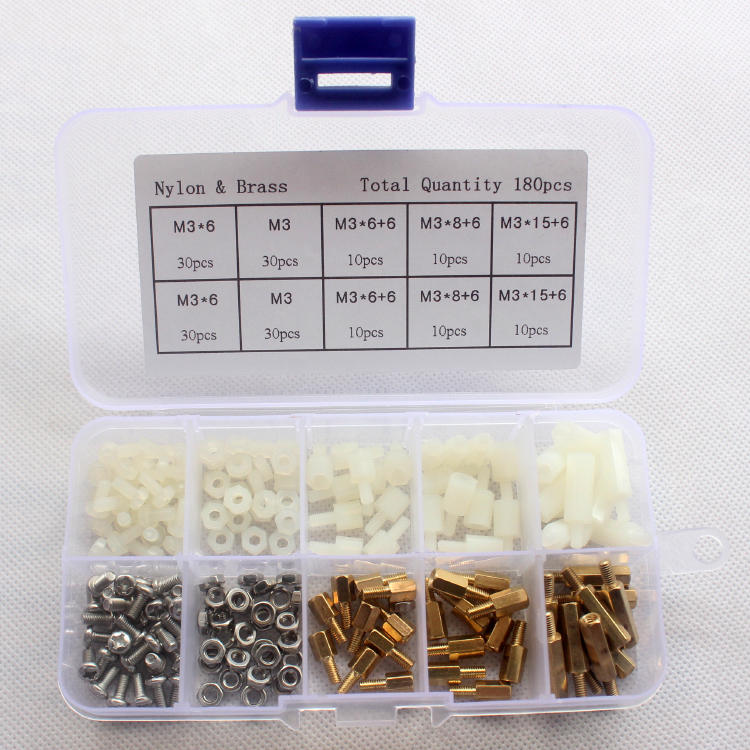 M3BN6 180Pcs M3 Nut Screw Standoff Set Nylon Stainless Steel Brass Hex Standoff Nut Screw Set Assortment Kit with Storage Box