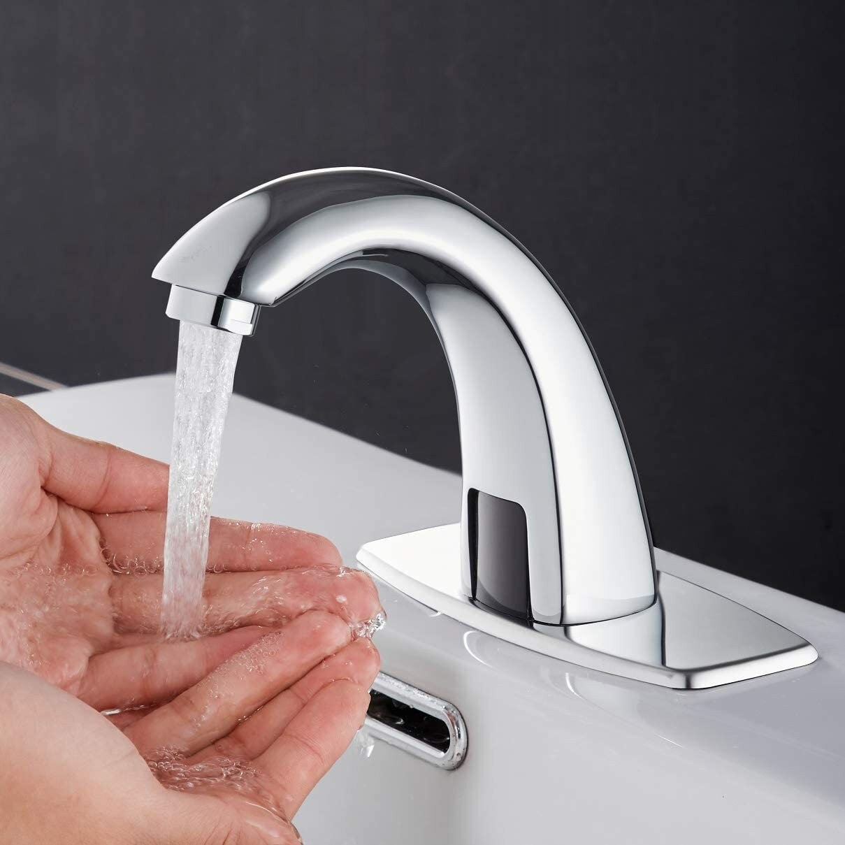 Zinc Alloy Automatic Infrared Sensor Kitchen Basin Sink Faucet Smart Touchless Cold Tap Single Handle Deck Mount w/ Controller Box