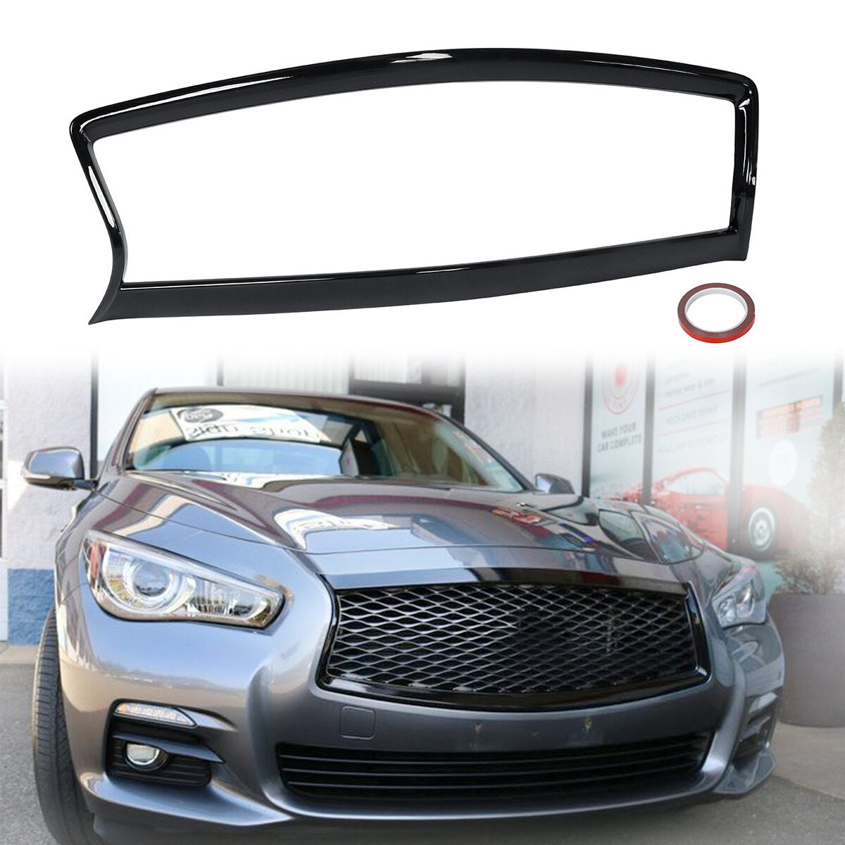 Glossy Black Front Grill Outline Trim Cover Overlay