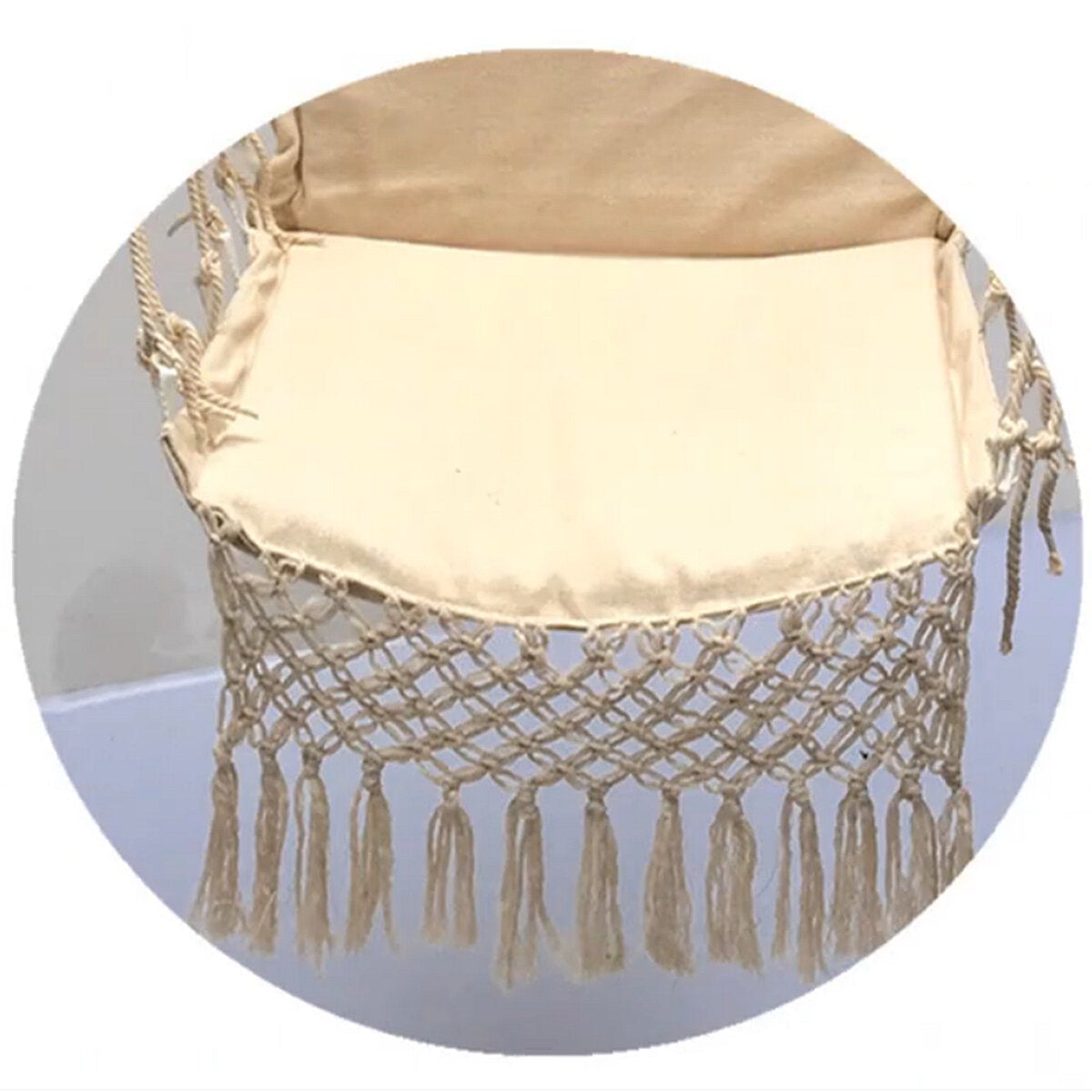 Hammock Cotton Swing Camping Rope Chair Wooden Beige Tasse Patio