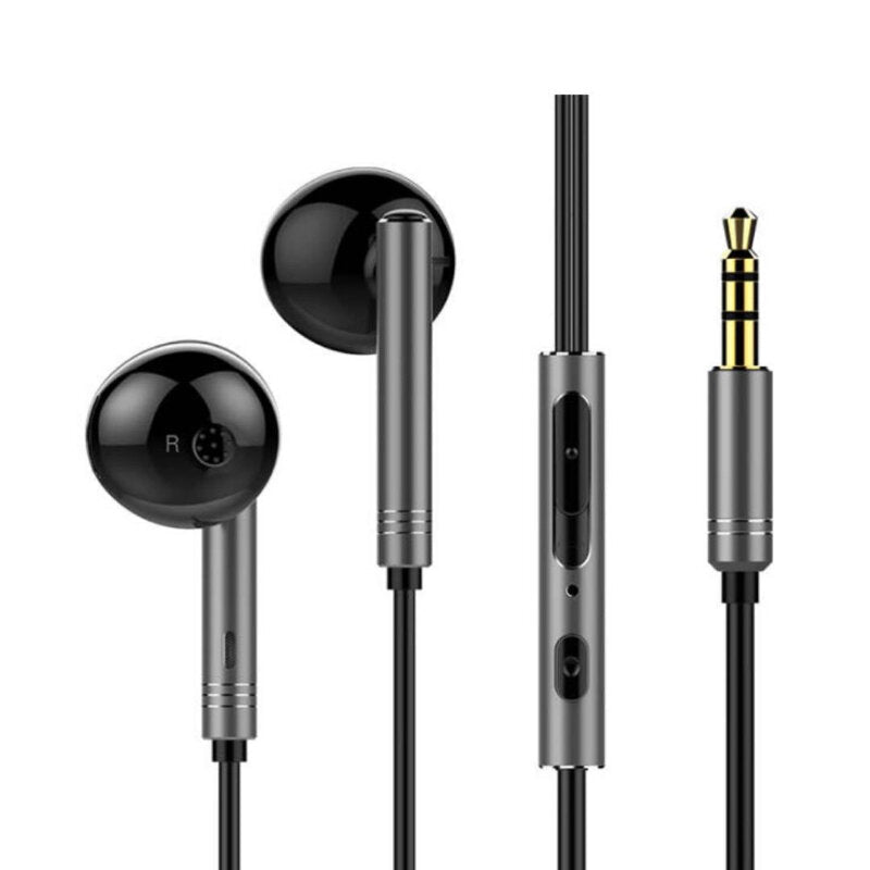 HD Sound Noise Reduction Half in-Ear 3.5mm Wired Control Stereo Earphones Headphone With Mic