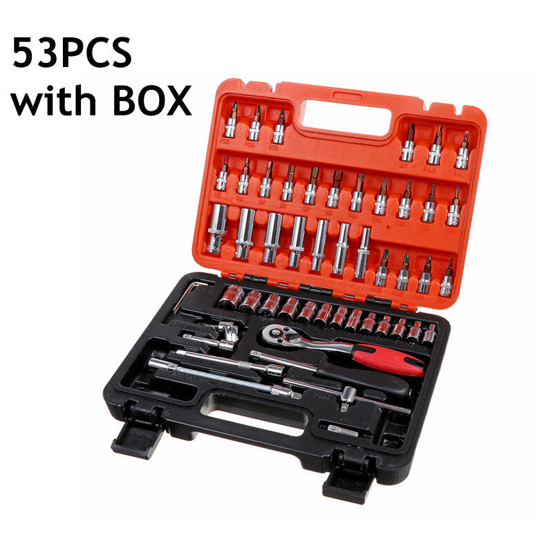 12/46/53pcs 24/27 Teeth Ratchet Wrench Socket Set Hardware Car Boat Motorcycle Repairing Kit Vanadium Tools