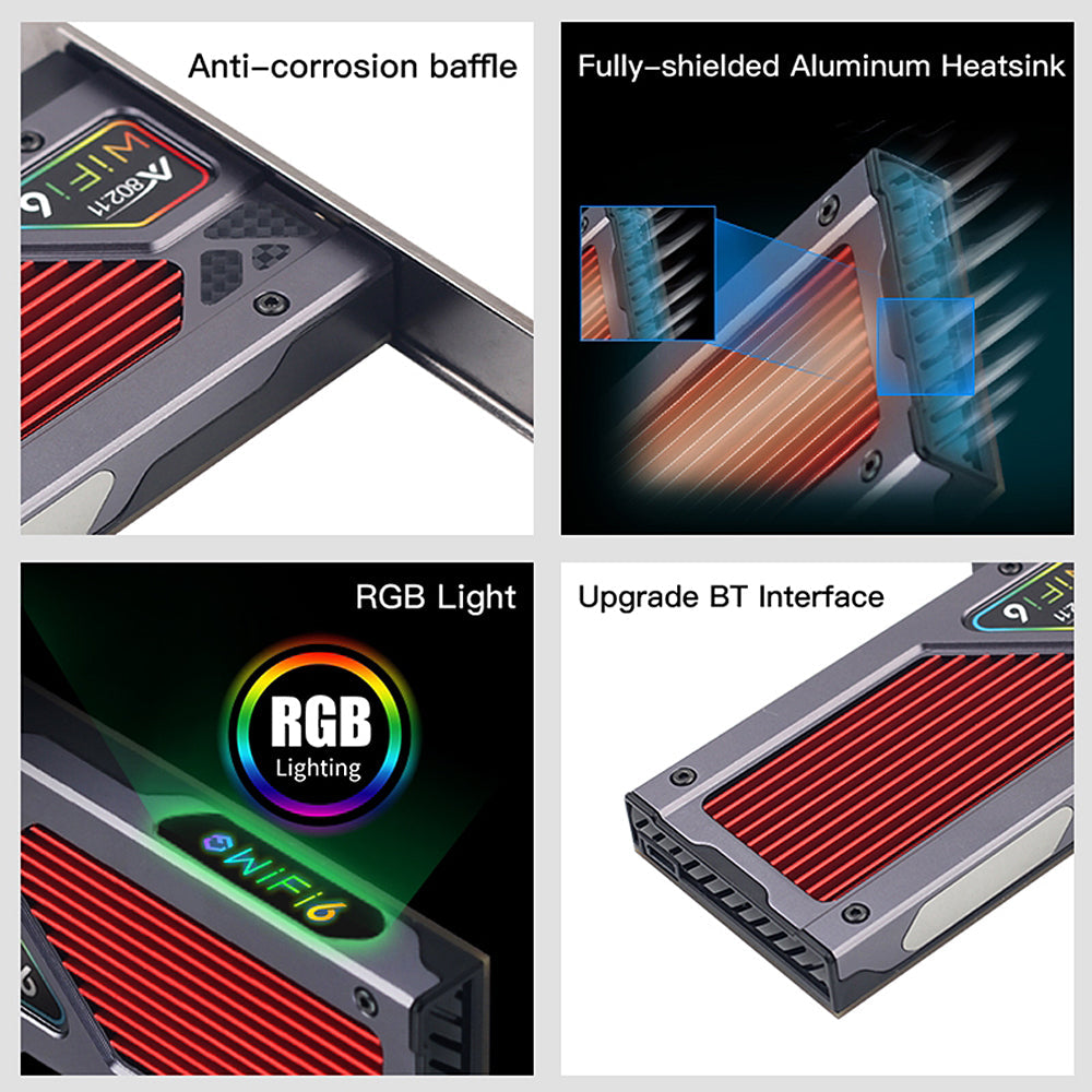 Wifi 6E AX210 RGB Bluetooth 5.2 Wireless Gaming Network Card PC 5374Mbps 3 Band 2.4G/5GHz/6G Wifi Receiver