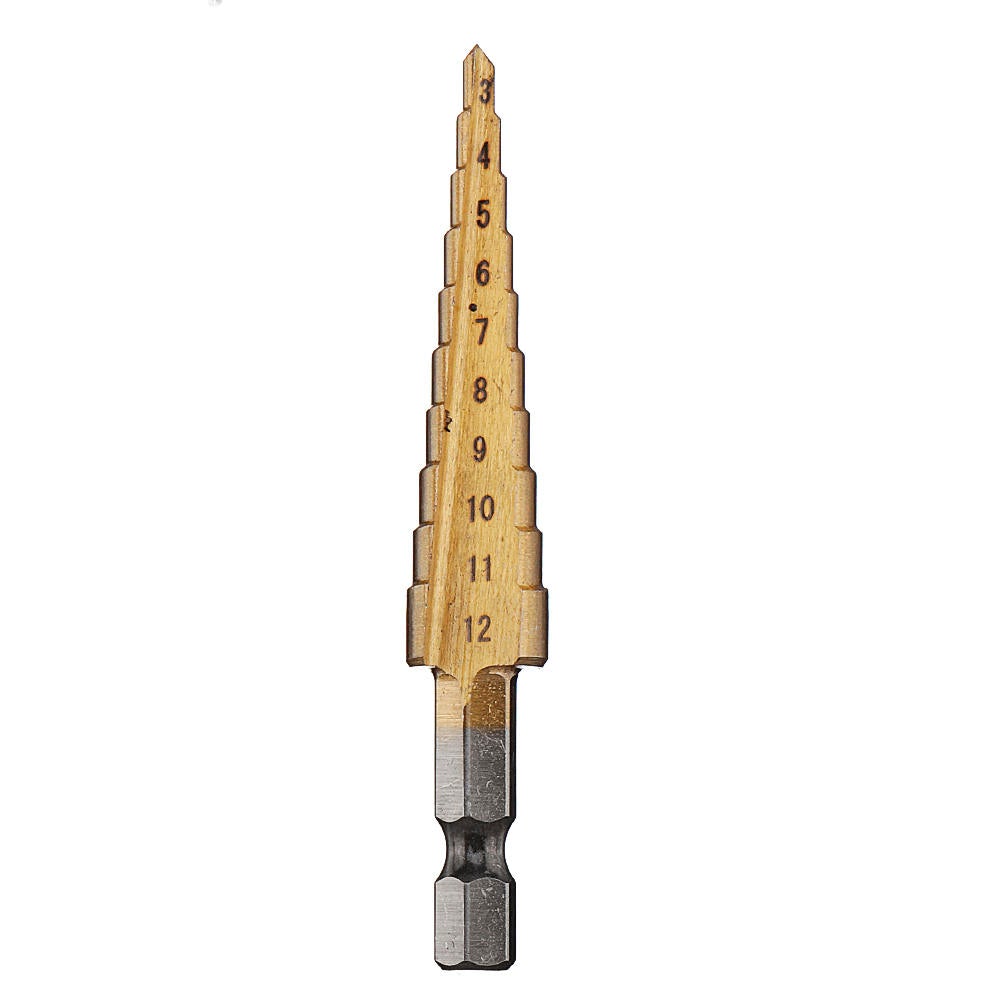 4pcs HSS Titanium Coated Step Drill Bit with Automatic Center Pin Punch 3-12/4-12/4-20mm Step Drill