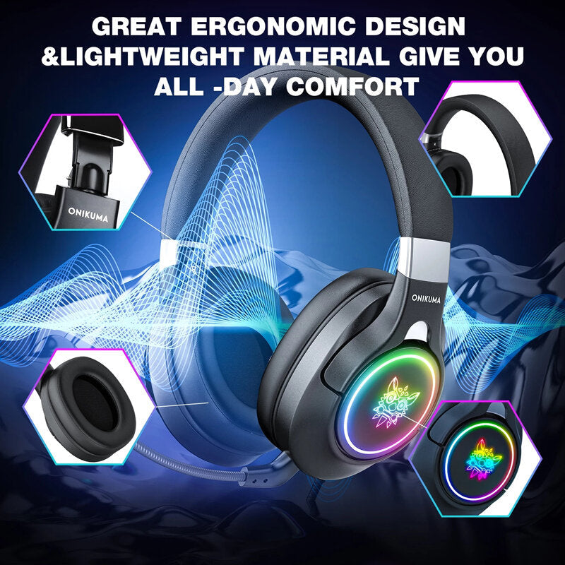 Gaming Headset RGB Light Wired Headphones With Microphone Stereo Earphones for Xbox One Headsets Gamer for PS4 PC