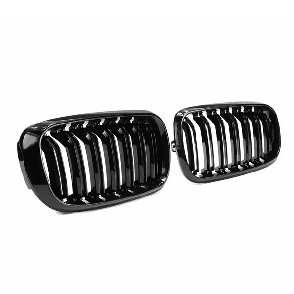 Gloss Black Front Sport Grill Grille Double Line
