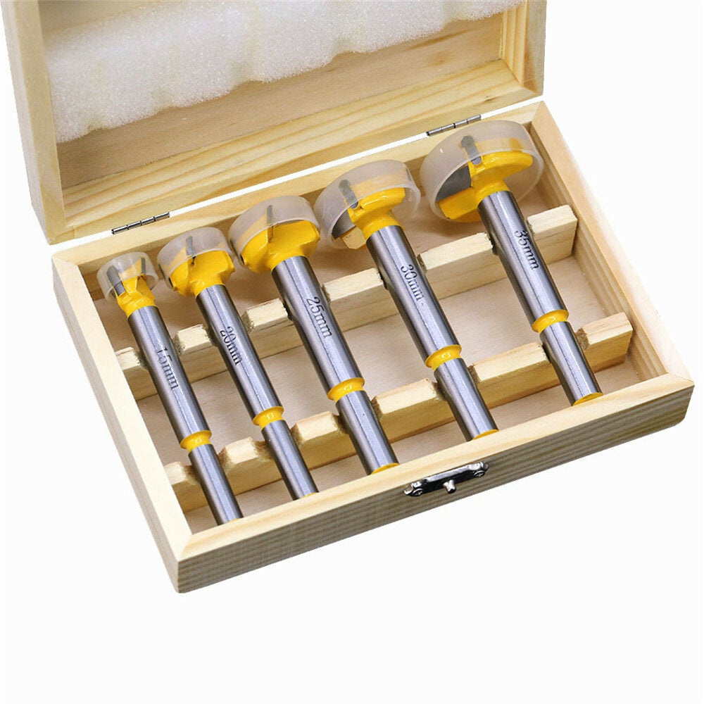 5pc Carbide Tip Forstner Hinge Boring Drill Bit Set for Carpentry Wood Window Hole Cutter Auger Wooden Drilling Dia 15 20 25 30 35mm