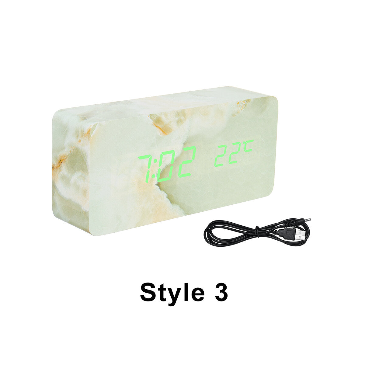 LED Marble Pattern Alarm Clock Creative Led Voice Control Digital Electronic Desktop Clock Temperature Display