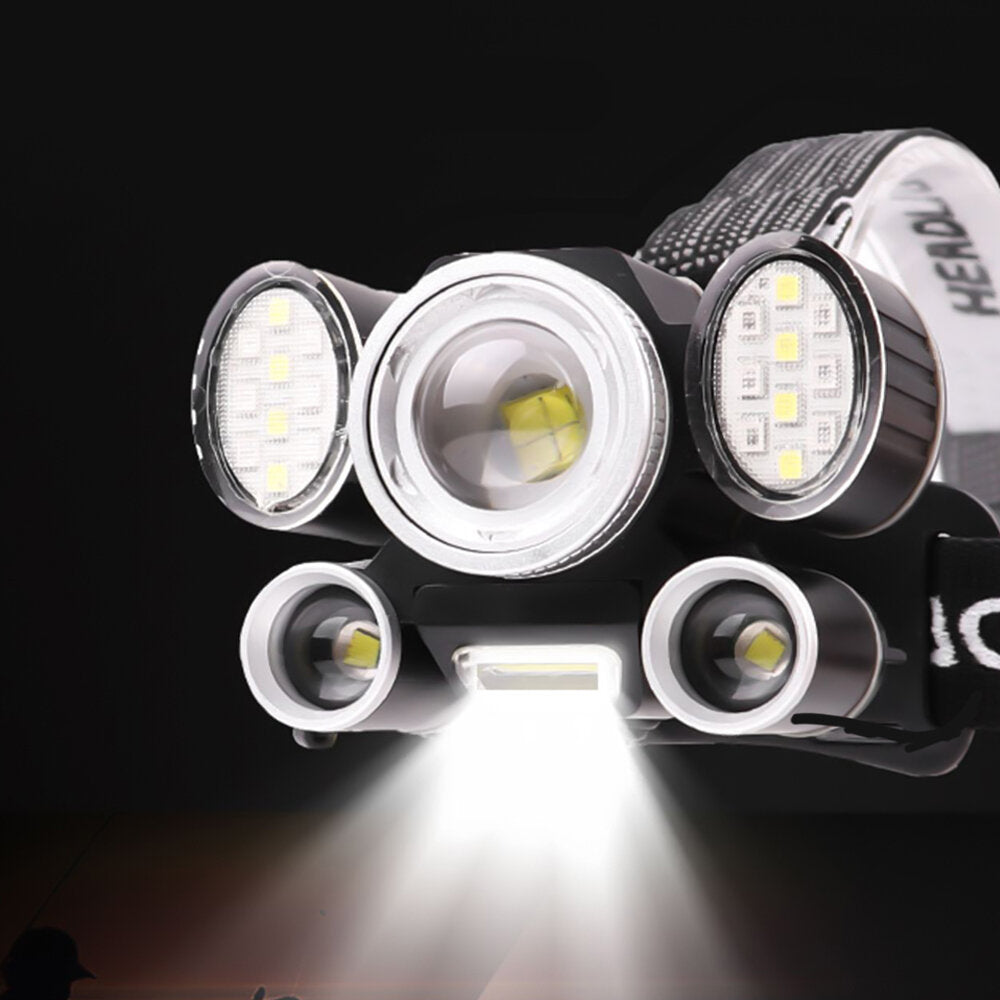 LED Headlamp Flashlight Zoom Ultra Bright 5 Modes USB Rechargeable Work Lamp for Camping Jogging Cycling
