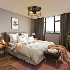 Industrial Vintage Metal Round Pendant Lamp Semi Flush Mount Ceiling Light Shade Without Bulb