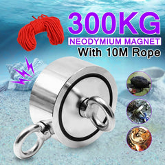Double Side 67mm 300KG Neodymium Recovery Magnet with 10m Rope Salvage Tool Strong Fishing Kits