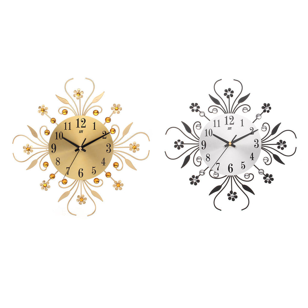 Large 3D Luxury Wall Clock Metal Modern Art Diamonds Flower Home Room Decor