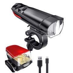 320LM Bike Light Headlight + 120LM Tail Light 3 Modes Adjustable Front Handlebar Lamp USB Charging Waterproof Flashlight