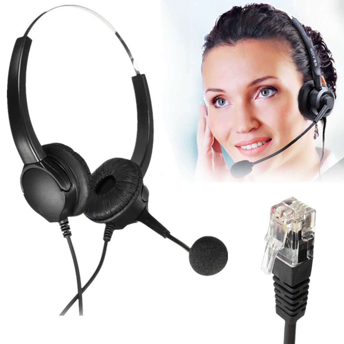 Hands-free Call Center Noise Cancelling Corded binaural Headset Headphone with Mic