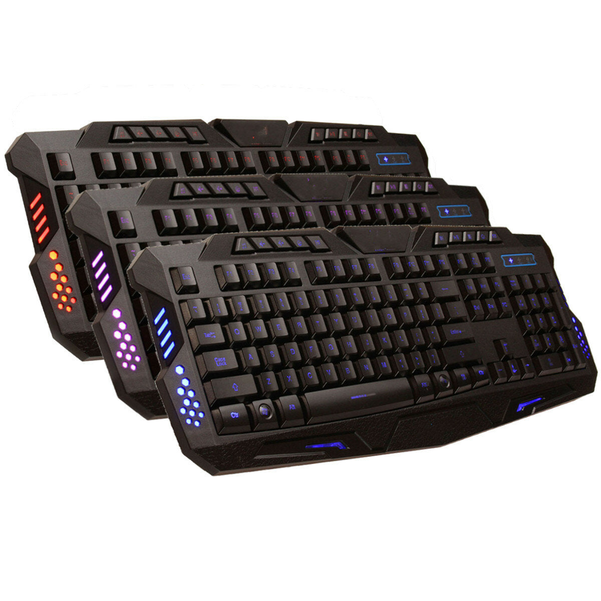 USB 3 Colors LED Backlit Wired Gaming Keyboard