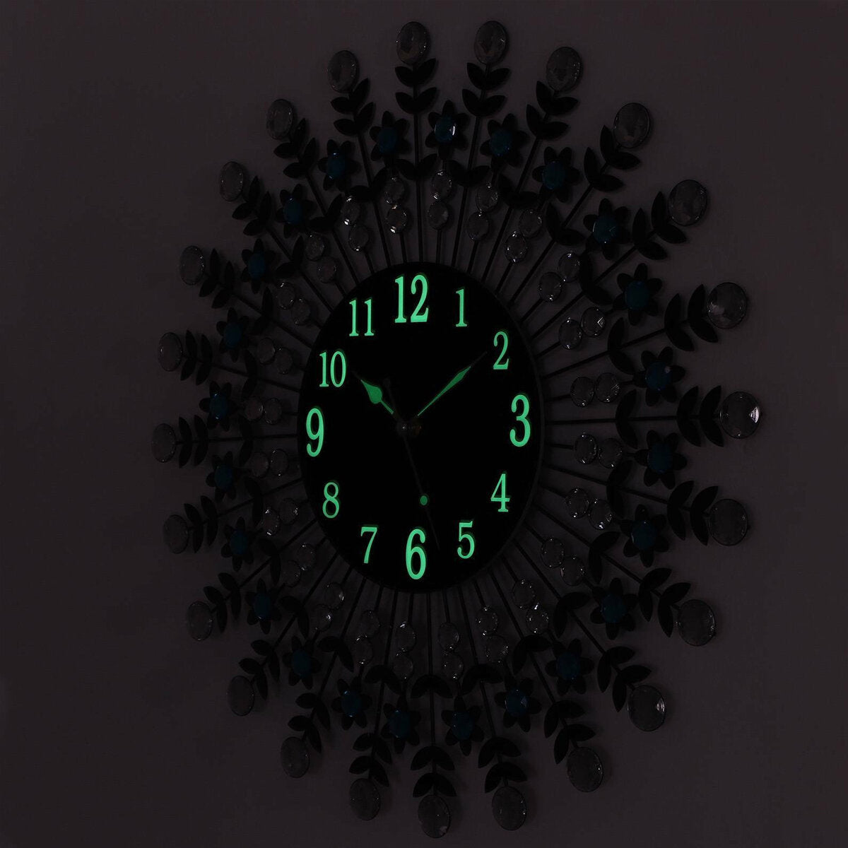 Large Modern 3D Crystal Wall Clock Luxury Round Dial Black Drops Home Office