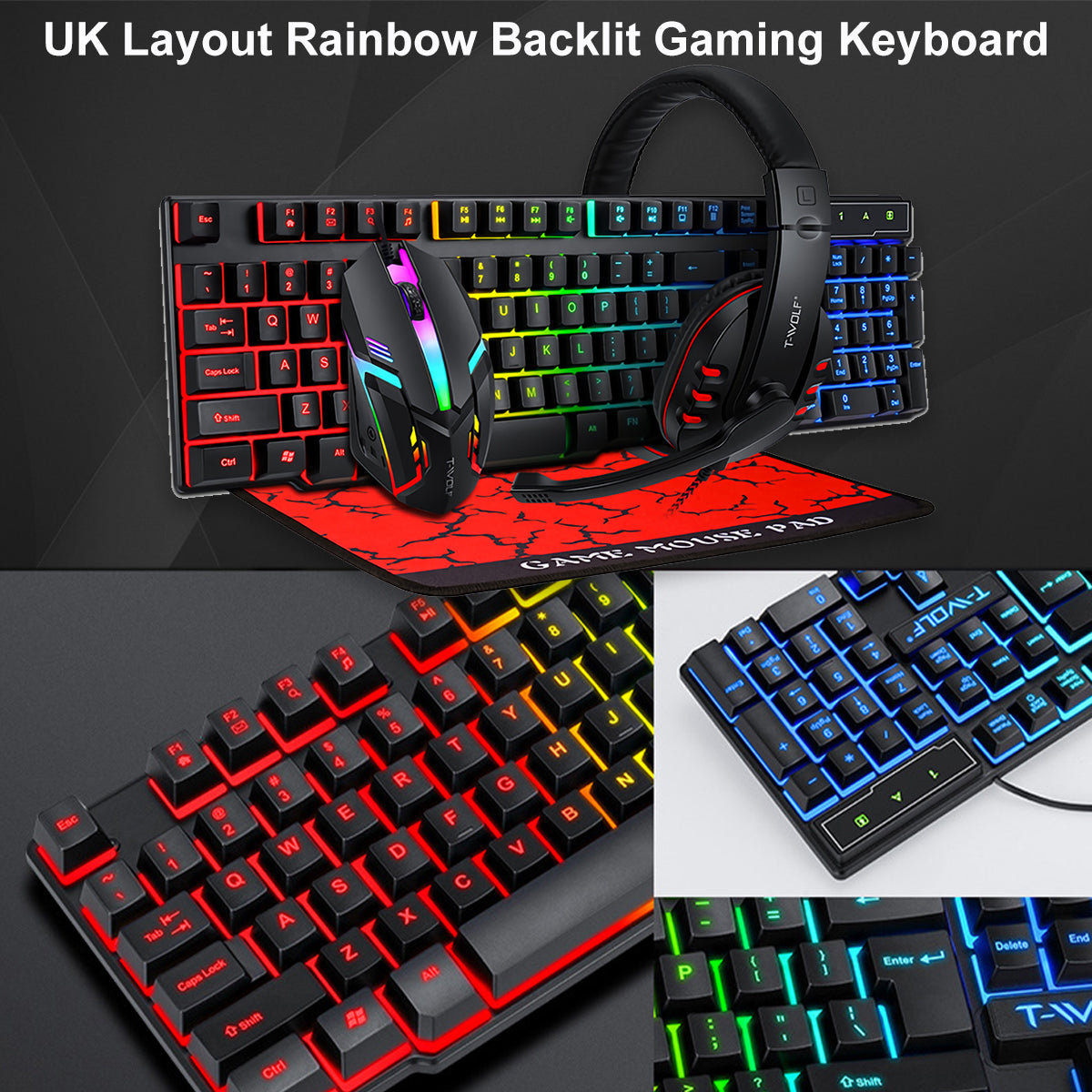 4-in-1 Keyboard Mouse Headset Mouse Pad Set Gaming Kit