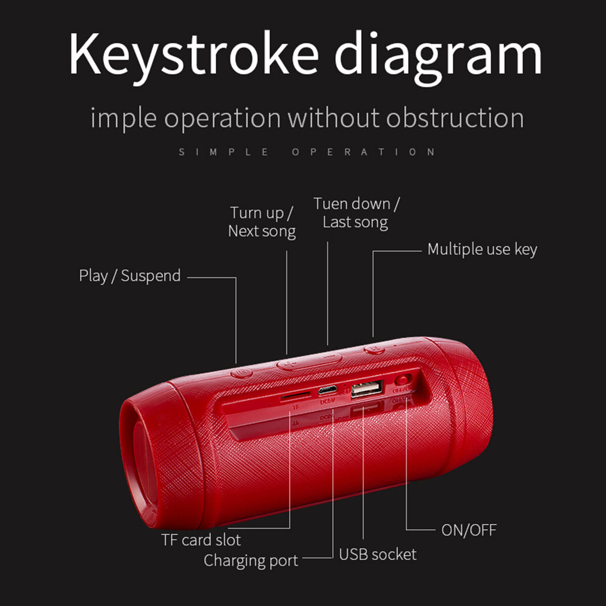 Wireless Bluetooth Speaker Outdoor Waterproof Portable Stereo Support TF Card USB Charging