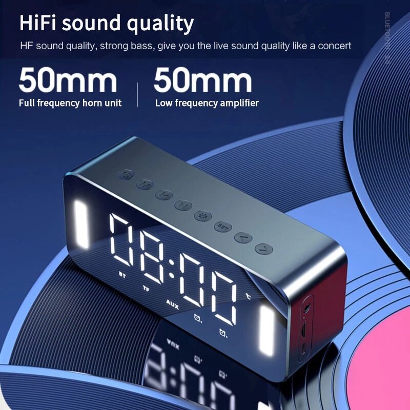 Bluetooth 5.0 Full-Range Speaker 2500mAh Stereo Bass LED Display Digital Electronic Clock FM Radio Bass Portable Speaker