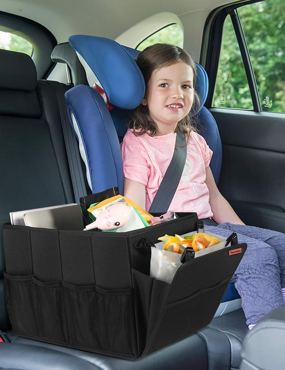 Black Car Storage Box Trash Storage Box 2 in 1 40*27*27cm
